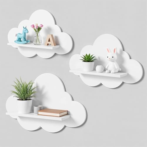 Aufbnach 3 Stücks Wolkenregal, Kinderzimmer Wandregal, Babyzimmer Deko, Niedliche Chwebende Aufbewahrungs, Für Kinderzimmer Badezimmer Babyzimmer Küche Wohnheim