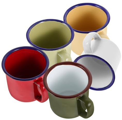 Beatifufu Tazas de Esmalte Multicolor 5 Piezas, Taza de Té Esmaltada | Tazas Camping, Tazas de Café, Taza de Esmalte Portátil, Uso en Hogar y Pesca