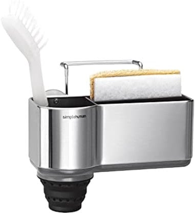 simplehuman KT1116 Kitchen Sink Caddy Organiser Holder Tidy, With Suction Cups, Wire Ledge Hanger, Extends To Hold Longer Brushes, Sponge Storage, Rustproof, Brushed Stainless Steel