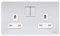 Schneider Electric Ultimate Screwless Flat Plate - Double Switched Power Socket, 13A, GU3420WPC, Polished Chrome with White Insert, 2 Gangs