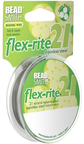 The Beadsmith Flex-Rite Beading Wire, Nylon-Coated Stainless-Steel Wire | 21-Strand, 0.020 (0.50 mm) Dia, Clear, 30 ft Spool, Durable Necklace & Bracelet String, for Jewelry Making Supplies
