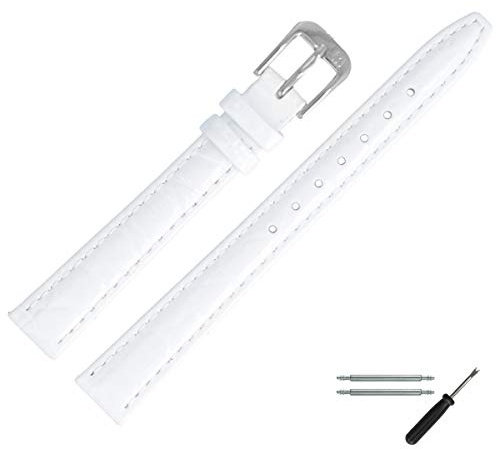 MARBURGER Uhrenarmband 12mm Leder Kroko (Caiman) Prägung Mit Naht - Werkzeug Montage Set 52912