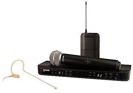 Shure BLX1288/MX153 UHF Wireless Mikrofonsystem - Perfekt für Kirche, Karaoke, Bühne - 14-Stunden Akkulaufzeit, 100m Reichweite | Enthält Hand- und Ohrbügelmikrofone, Dual-Channel-Empfänger | S8 Band