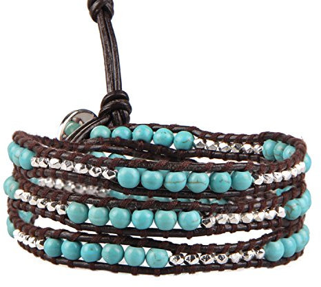 KELITCH Türkis versilbert Mix Perlen 3 Wraps Armband Handgefertigte Manschettenarmbänder Neuer Schmuck (Türkis)