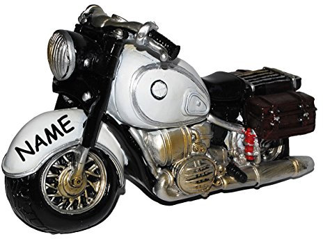 alles-meine.de GmbH Spardose - Motorrad - Nostalgie & Oldtimer - weiß/grau - incl. Name - stabile Sparbüchse aus Kunstharz/Polyresin - Bike/Biker/Fahrzeug Rennserie /..