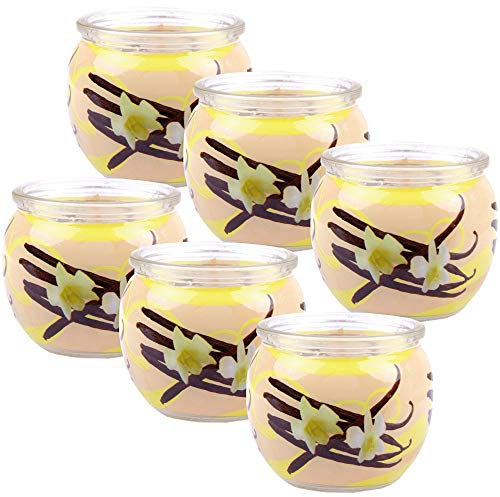HS Candle Duftkerzen Motiv 6er Pack im Glas, lange Brenndauer und angenehmer Duft (Vanille)