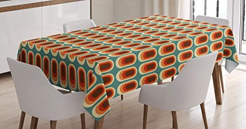 ABAKUHAUS Retro Tischdecke, Vintage Mode-Ethno, Druck mit Klaren Farben ohne Verblassen Waschbar für innen oder Außen Bereich, 140 x 200 cm, Teal Orange