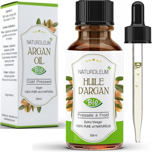 HUILE D'ARGAN 100% BIO Pure et Naturelle, pressée à froid – Extra-vierge - Soin hydratant pour Cheveux, Corp et visage (50 ml)