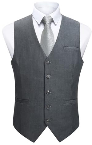 Enlision Anzugweste Herren Grau Formelle Weste Hochzeit Einfarbige Anzugwesten Elegant Business Westen Männer mit Taschen XL