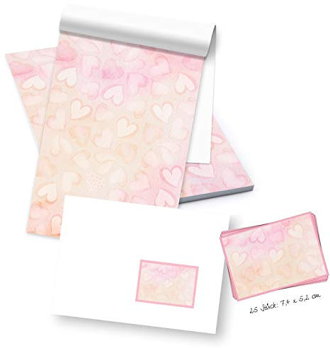 Logbuch-Verlag Briefpapier Block A5 mit rosa Herzen 50 Blatt + 25 Briefumschläge + Etiketten - Briefblock Schreibblock für Kinder