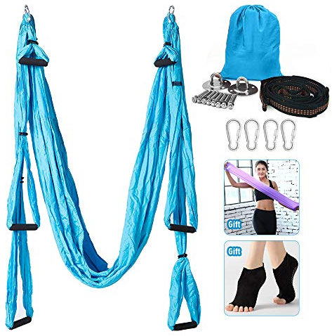 Yoga Hammock, Aerial Yoga Swing Set, Ultra Strong Antigravity Yoga Hammock/Sling/Inversion Tool for Gym Home Fitness (Blue)
