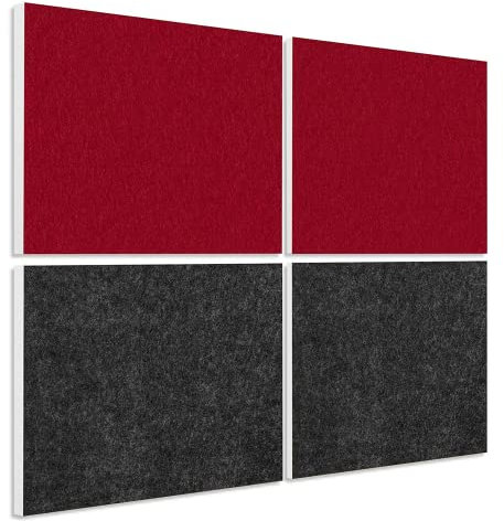 platino24 Schallabsorber COLORE aus Basotec G+ I Akustikpaneele mit Akustikfilz I 4 Wand-Paneele in Bordeaux + Anthrazit I Akustikplatten zur Schalldämmung in Büro, Studio & Wohnung