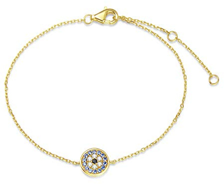 Nazar Auge Solide 14 Karat 585 Gelb Gold Armband mit Zirkonia Charm Böse Auge Nazar Boncuk Evil Eye Bracelet Minimalistisch Geschenk Schmuck für Damen Mädchen - Verstellbar Armkette: 15 + 3 cm