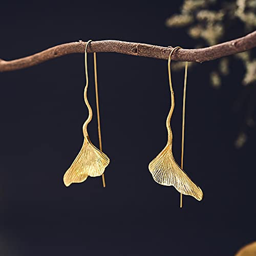 YUANYIRAN S925 Ohr Haken Ohrringe - Ginkgo Blatt Mode Baumseider Ohrringe, Handgemachte Kreative Feine Schmuck Für Frauen Mädchen Geburtstag Hochzeit Party Geschenk, Gold