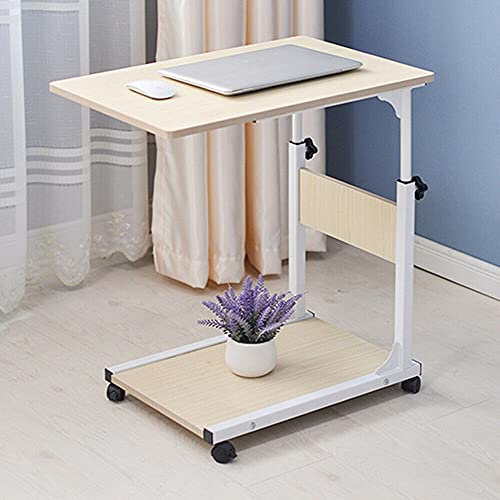 SHZICMY Höhenverstellbar Beistelltisch Kaffeetisch Sofatisch mit Rollen Mobil Couchtisch Schlafzimmer, Wohnzimmer Nachttisch Laptoptisch 50 * 35*(55~80) cm (Weißer Ahorn)