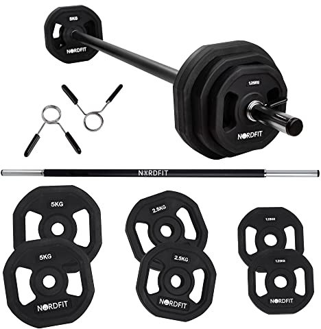 NORDFIT - 20kg Urethane Barbell Weights Set - Ideal Studio Pump Weights - Barbell Set for Home Exercise - Professional Adjustable Barbell & Weights - Strength Training Equipment, Black
