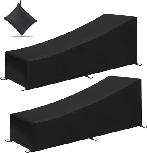 Housse de Chaise Longue de Jardin, 2PCS Housse de Chaise Longue Exterieur Imperméable et Coupe-Vent en Tissu Oxford 210D pour Patio extérieur (200 x 75 x 40/70CM)