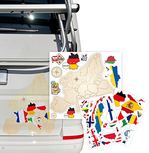 FOTOFOL Europa Karte Aufkleber Set zum Aufkleben - für Auto, Fahrzeuge, Möbel, Tür, Wand, Fenster, Spiegel - perfekt für VW Bulli California