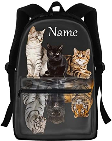 Belidome Kinder-Schulrucksack mit Fronttasche, Getigerte Katze mit Namen, Einheitsgröße