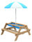 TP Toys Picknickbank aus Holz mit Sand und Wasser, mit Sonnenschirm, Garten- und Gartenmöbel für Kinder, Picknicktisch mit Sonnenschutz, für 4 Kinder, ab 2 Jahren
