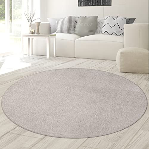 Flauschiger Teppich für die Sofaecke, waschbar (Schadstoff-geprüft), Sandfarben, 120 cm rund