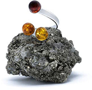 925 Silber Trilogy Ring mit Gelber baltischer Bernstein, Cognac Bernstein und roter Bernstein (Naturstein) 6mm - Verstellbaren Ringen, von XS bis XL, für Männer für Frauen - Kostenlose Geschenkbox