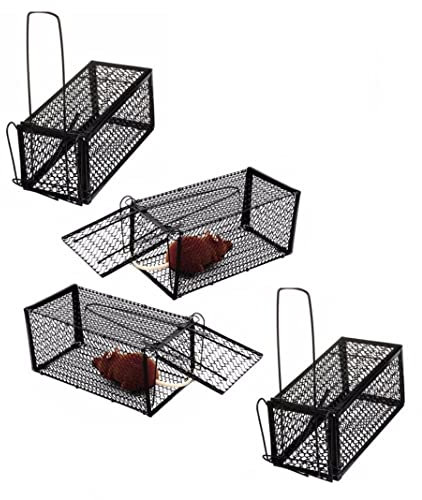 4er Set - Mausefalle Lebend Groß | Korbfalle mit Luftlöchern aus Metall | Lebendfalle Mäuse | Wieder verwendbare Mäusefalle | Rattenfalle 23x11x11cm für Innen & Außen | Kastenfalle B-Ware