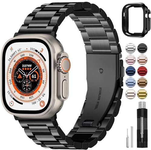 Fullmosa Cinturino per Apple Watch Ultra, Cinturini di Ricambio in Acciaio Inossidabile 49mm Compatibile con Apple Watch Ultra 2/ Ultra, per Donna e Uomo, Nero