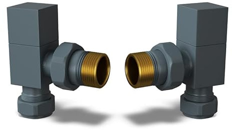 UK Radiators Round Thermostatic Radiator Valve 1/2 x 15mm - Brass TRV | Anthracite Finish - Pair of Valves Included - Solid Brass 1/2 x 15mm Angled - Manual Control