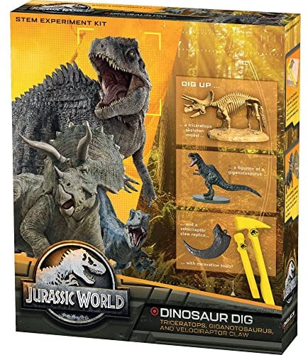 Thames & Kosmos Jurassic World: Dinosaurier-Graben – Triceratops, Giganotosaurus & Velociraptor-Klaue | STEM-Ausgrabungsset Graben Sie prähistorische Schätze mit Benutzerdefinierten Jurassic