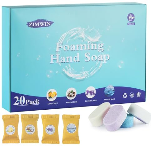 20 Pack Foaming Hand Soap Tablet Refills, 4 Scent, 12g Big Tablets, Makes 240 fl oz Soap Total, Eco Friendly Hand Wash Tablets Lemon, Coconut, Oceanic, Lavender Fragrance