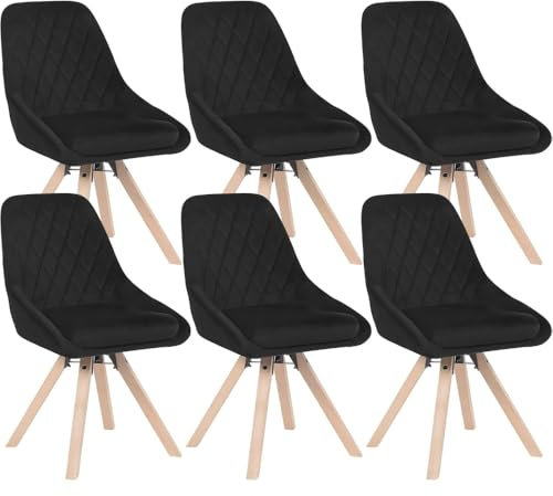 WOLTU Esszimmerstühle drehbar 6er Set, für Esszimmer Wohnzimmer Küche, Küchenstühle mit Samtbezug, Buchenholz Beinen, bis 150 kg belastbar, Schwarz