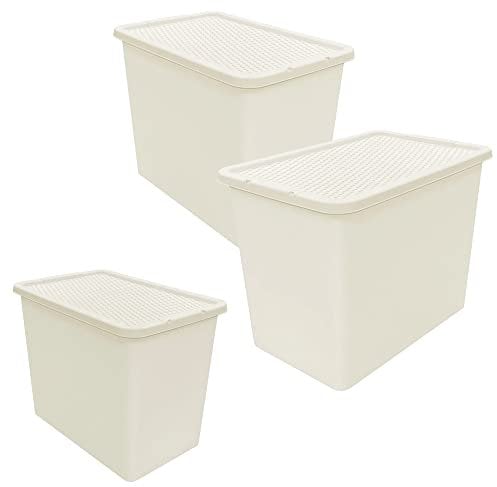 STAR SUPPLIES Large Cream 80 Litre Plastic Rattan Storage Boxes Strong Stackable Containers With Lids (1)