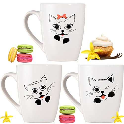 PLATINUX Lot de 3 tasses à café avec poignée - Motif chats - 250 ml - En céramique
