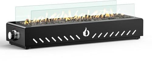ONLYFIRE OUTDOOR LIVING 28 Tabletop Fireplace Bottom-Mounted for Table with Umbrella Hole, Portable Smokeless Propane Gas Fire Pit with Glass Shield for Patio Backyard Tailgating RV Camping, #FP044