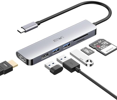JESWO USB C Hub, 6-in-1 USB-C Dongle with 4K HDMI, USB 3.0 Ports and SD/Micro SD Card Reader, Multiport Type C Adapter for MacBook Pro Air, Mac M1, iPad Pro