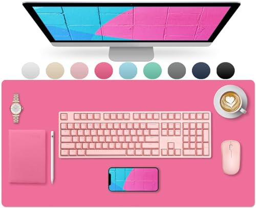 Sevenpers Schreibtischunterlage, Schreibblock aus Kunstleder, Fröhliche und Lebendige Farbe Schreibtischschutz Rutschfeste Tischunterlage für Mädchen, Büro und Zuhause (80x40cm, Pink)