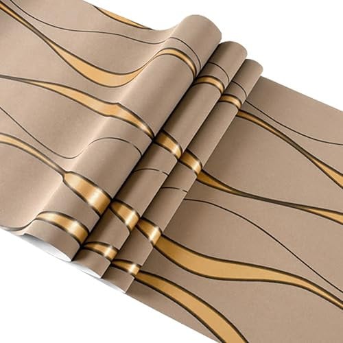 Trafagala Taupe Non-Woven Wallpaper Glitter Effect Textured 3D Flocking Embossed Wallpapers 53cm x 9.5m Wave Stripes Wall Paper Roll for Living Room Bedroom