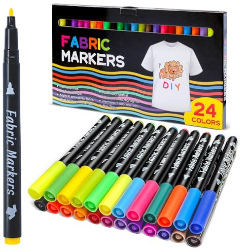 Siumir Rotuladores de Tela, 24 Colores Marcadores de Textil Permanentes para Ropa, Zapatos, Sombrero, Bolsa de Lona