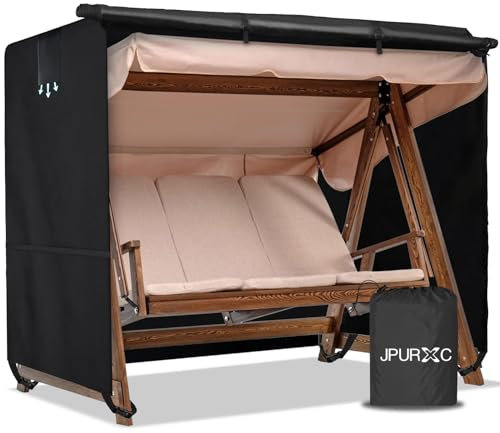 JPURXC Schutzhülle hollywoodschaukel 3-4 sitzer wasserdicht, 600D Oxford Gartenschaukel Abdeckplane für Gartenschaukel, Winterfest UV-Beständiges - mit 2 Reißverschlüssen - schwarz (210 * 150 * 150)
