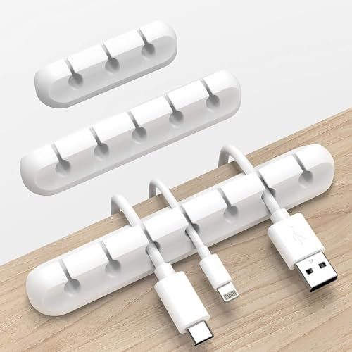 DERDOUT Cable Holder Clips, 3-Pack Cable Management Cord Organiser Clips Silicone Adhesive for USB Charging Cable Mouse Wire PC Office Home (753-Slot, White)
