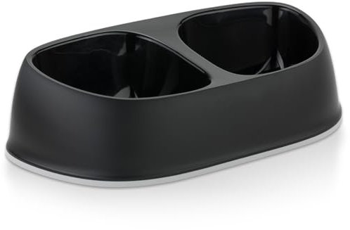 Knuffelwuff Dog Bowl Double Medium Black 2 x 700 ml - Dog Bowl with Non-Slip Silicone - Drinking Bowl and Feeding Bowl for Large, Medium and Small Dogs