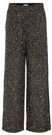 Vila Damen Stoff Hose mit Pailletten Weite Elegante Marlene Pants Palazzo Style VISCARA