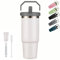 XIXIAMI Travel Mug with Handle 900ml-30oz Insulated Tumbler with Straw & Lid Leakproof Coffee Mug for Hot or Iced Drink |Stainless Steel Thermal Cup-White