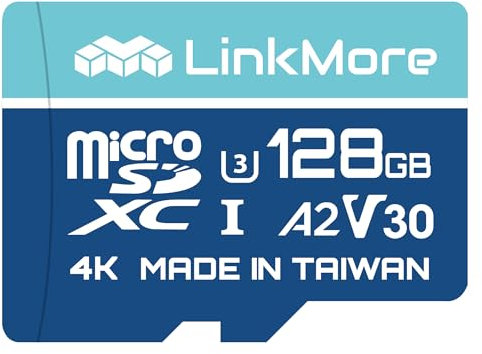 LinkMore Scheda Micro SDXC da 128 GB, A2, UHS-I, U3, V30, compatibile con classe 10, velocità di lettura fino a 160 MB/s, velocità di scrittura fino a 100 MB/s, adattatore SD incluso
