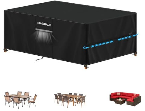 SIMPHAUS Housse Protection Table Jardin Housse Mobilier Jardin Exterieur Bâche Extérieur Imperméable Salon de Jardin Résistance au Vent 420D Oxford Tissu Housse Salon Jardin Exterieur 210x110x74cm