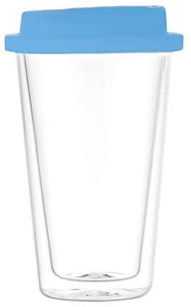 Liuyoyo Glass Tumbler Portable Tea Bottle 350ml Insulated Double Layer Water Cup Food Grade Silicone Glass Coffee Cup with Lid Glass Cups with Silicone Lids (Blue)