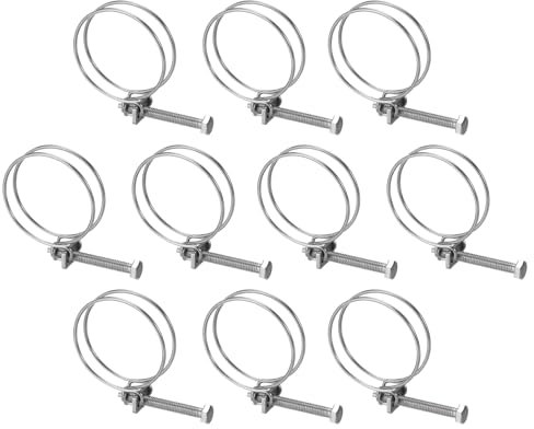 sourcing map 10Pcs Double Wire Hose Clamp, 43-48mm Adjustable Stainless Steel Wire Hose Clips with M6 Bolt for Dust Collection Hose, Pump Hose Pipe