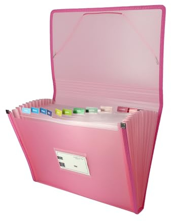 Grafoplás Classeur | Rose pastel | Format folio | 13 positions soufflet | Comprend une étiquette pour visières et cartes | Couvertures imperméables en plastique | Multiline