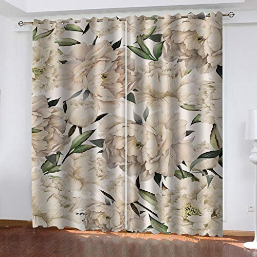 Gardinen Kinderzimmer Blickdicht - 2 Stück 160X200Cm (HxB) 3D Digitaldruck Stilvolle Weiße Blumen Vorhang Verdunklungsvorhänge Schlafzimmer Wohnzimmer Ösenschal Kinder Thermovorhang